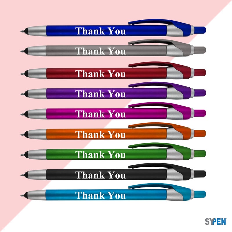 SyPen Thank You Greeting Gift Stylus Pens for Touchscreen Devices 100 Pack - 2 in 1 Combo Pen - for Employee Appreciation, Events and Parties, Imprinted Thank You on Each Pen, 100 Pack - Image 2